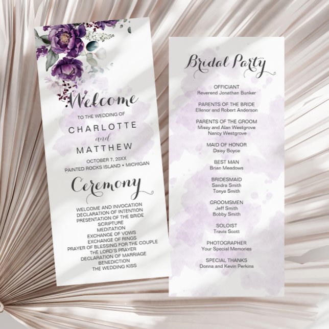 Purple Peonies Floral Wedding Program Invitation (Creator Uploaded)