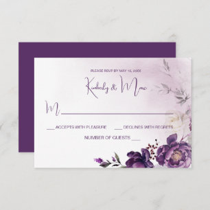 Purple Peonies Floral Wedding RSVP Invitation