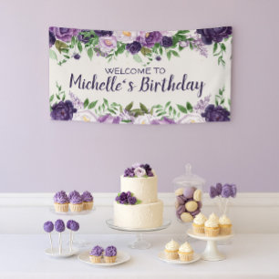 Purple Peonies Floral Women's Birthday Welcome  Banner
