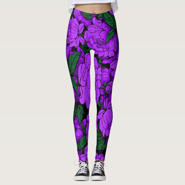 Purple Peonies Leggings (Front)