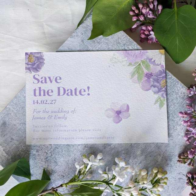 Purple Peonies Romance Save the Date Card (Creator Uploaded)