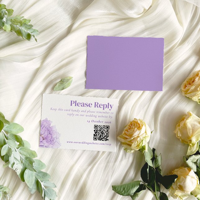 Purple Peonies Romance Wedding RSVP Enclosure Card (Creator Uploaded)