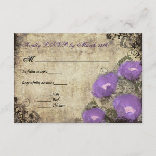 Purple Peonies Vintage Wedding Invitation RSVP