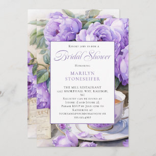 Purple Peonies White Daisies in Mason Jar   Invitation