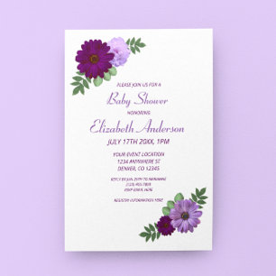 Purple Peony Floral Baby Shower Invitation