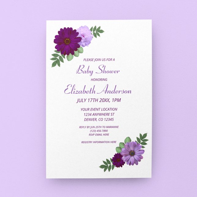 Purple Peony Floral Baby Shower Invitation (Creator Uploaded)