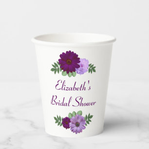 Purple Peony Floral Bridal Shower Paper Cups