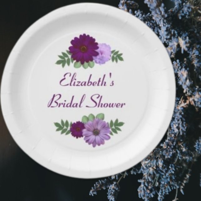 Purple Peony Floral Bridal Shower Paper Plate (Creator Uploaded)