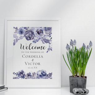 Purple Peony Floral Elegant Welcome to Our Wedding Poster