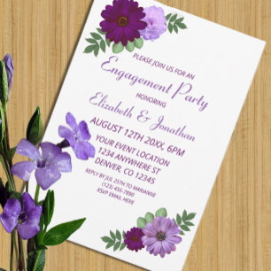 Purple Peony Floral Engagement Party Invitation