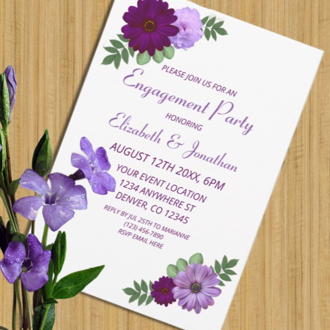 Purple Peony Floral Engagement Party Invitation (Creator Uploaded)