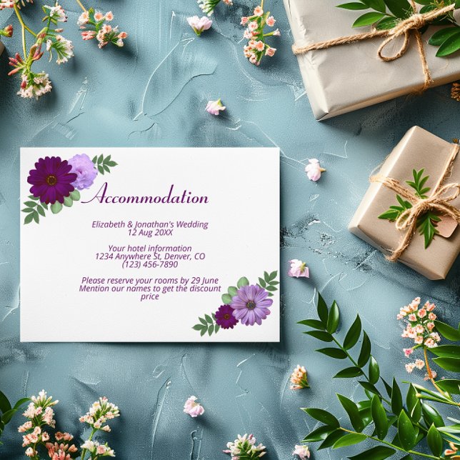 Purple Peony Floral Wedding Accommodation Enclosure Card (Creator Uploaded)