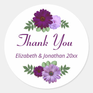 Purple Peony Floral Wedding Classic Round Sticker