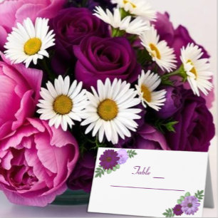 Purple Peony Floral Wedding Place Card