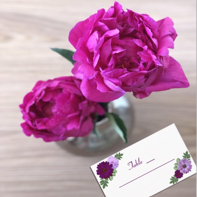 Purple Peony Floral Wedding Place Card (Creator Uploaded)
