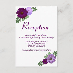 Purple Peony Floral Wedding Reception Enclosure Card