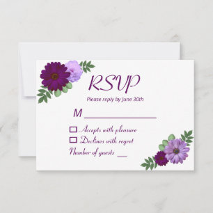 Purple Peony Floral Wedding RSVP Card