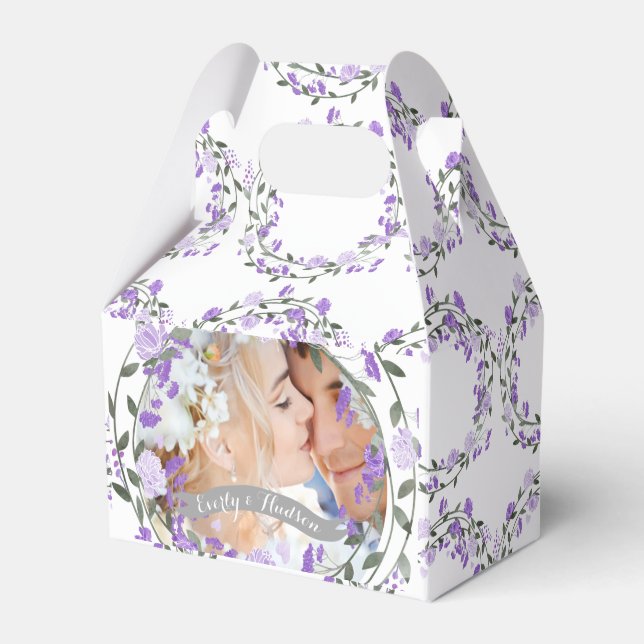 Purple Peony Floral Wreath Wedding Favour Box (Front Side)