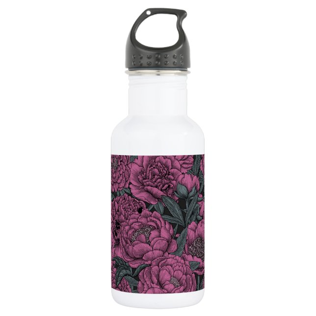 Purple peony flowers 532 ml water bottle (Front)