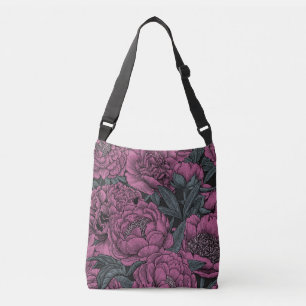 Purple peony flowers crossbody bag