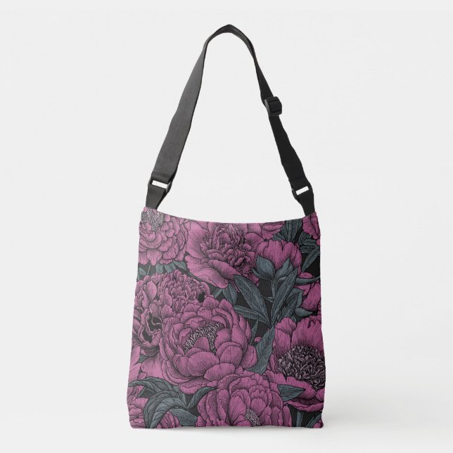 Purple peony flowers crossbody bag (Front)