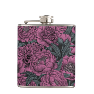 Purple peony flowers hip flask