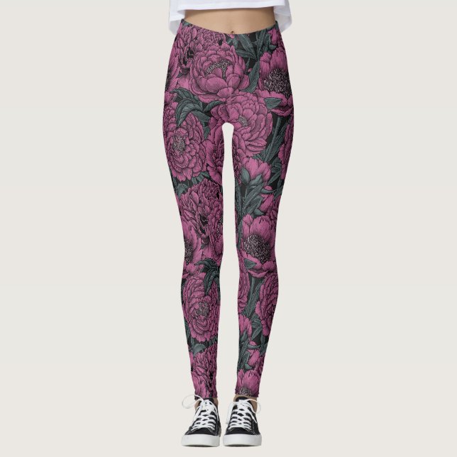 Purple peony flowers leggings (Front)
