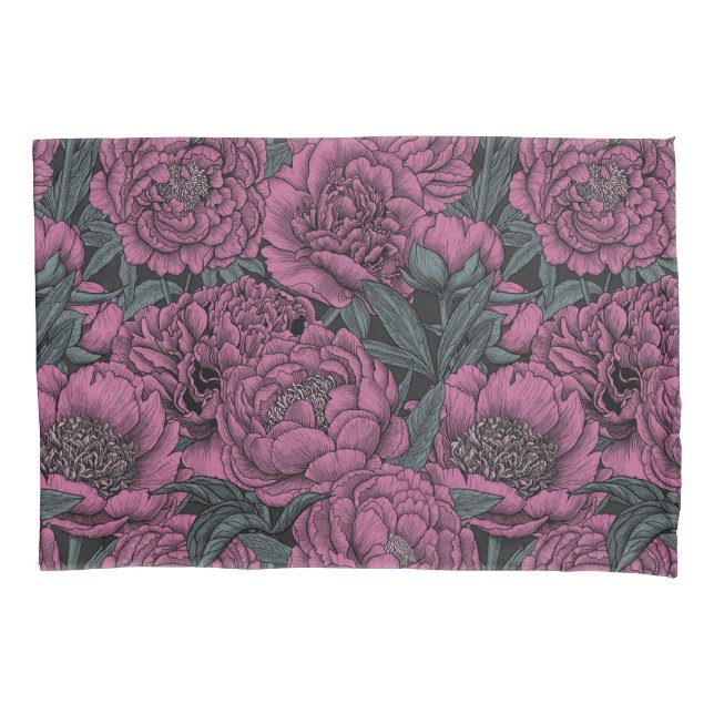 Purple peony flowers pillowcase (Front-Left)