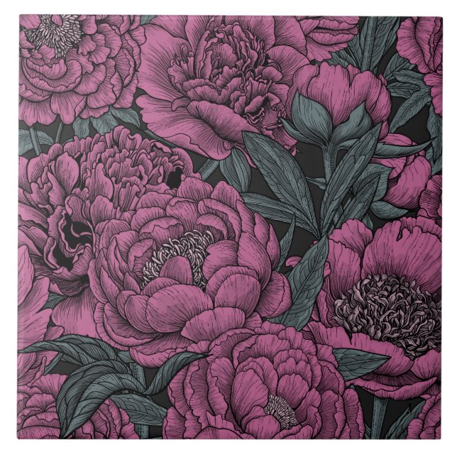 Purple peony flowers tile (Front)