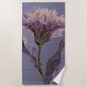 Purple Peony Inspired Floral Gold Accents Beach Towel