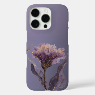 Purple Peony Inspired Floral Gold Accents iPhone 16 Pro Case