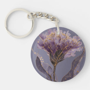 Purple Peony Inspired Floral Gold Accents Key Ring