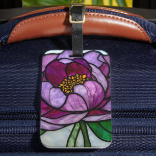 Purple Peony Stained Luggage Tag