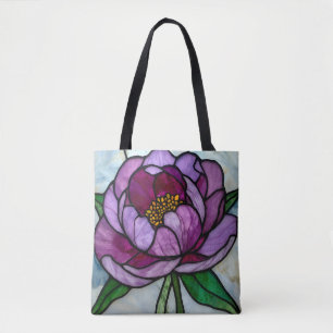 Purple Peony Stained Tote Bag
