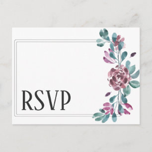 Purple peony wedding RSVP card