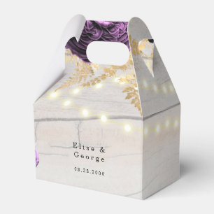 Purple Peony Wood String Of Lights Wedding Favour Box