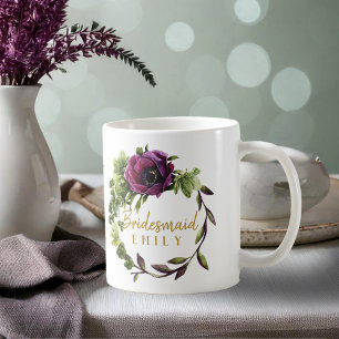 Purple Peony Wreath Bridesmaid Name ID456 Coffee Mug