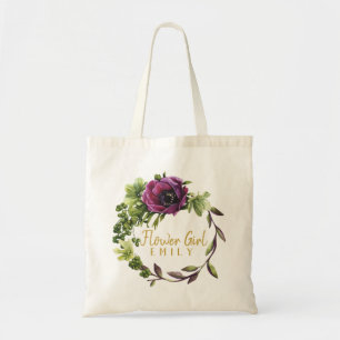 Purple Peony Wreath Flower Girl Name ID456 Tote Bag