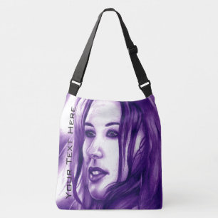 Purple People Woman Portrait Original Art Crossbody Bag