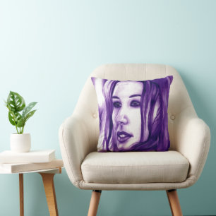 Purple People Woman Portrait Original Art Cushion
