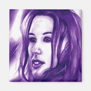 Purple People Woman Portrait Original Art Magnet