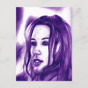 Purple People Woman Portrait Original Art Postcard