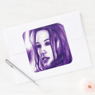 Purple People Woman Portrait Original Art Square Sticker