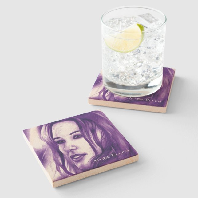 Purple People Woman Portrait Original Art Stone Coaster (Side)