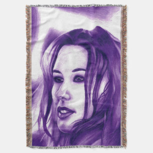 Purple People Woman Portrait Original Art Throw Blanket