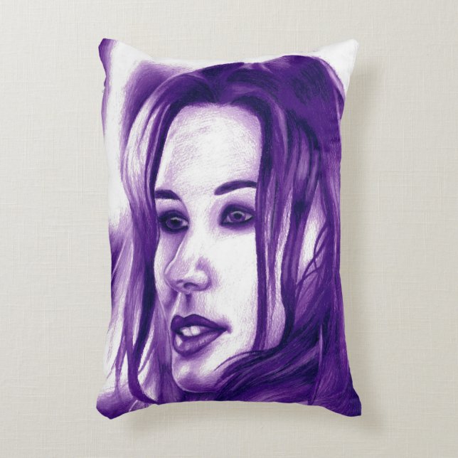 Purple People Woman Portrait Original Art Throw Decorative Cushion (Front(Vertical))