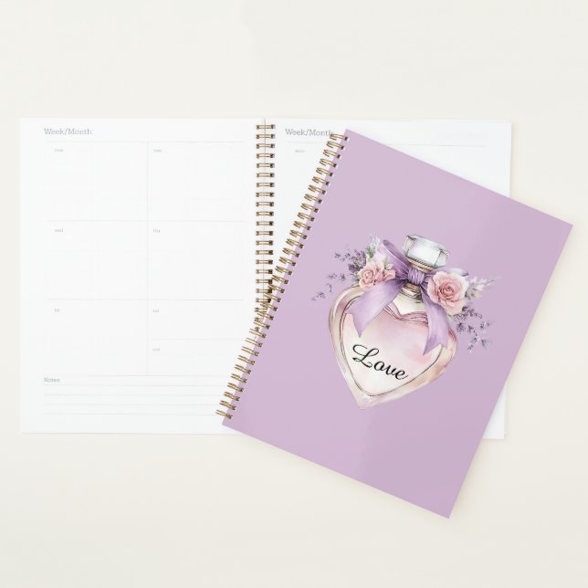 Purple Perfume Bottle Bow Pink Flowers Planner (Display)