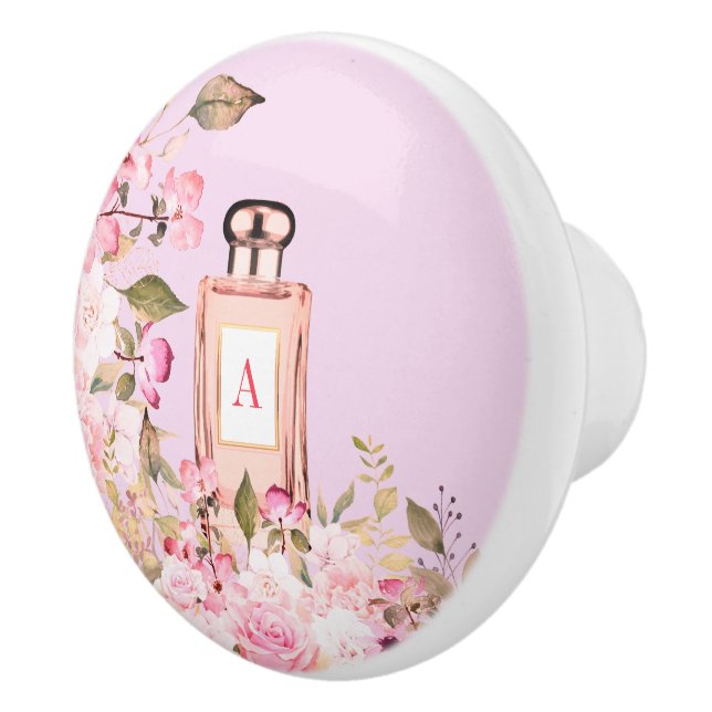 Purple Perfume Bottle Floral Pretty Chic Monogram  Ceramic Knob (Right)