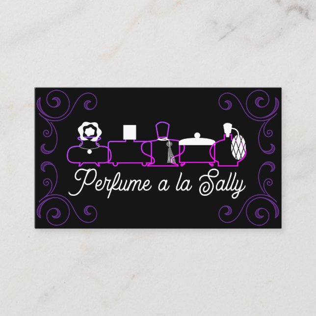 Purple perfume bottles scent lotions business card (Front)