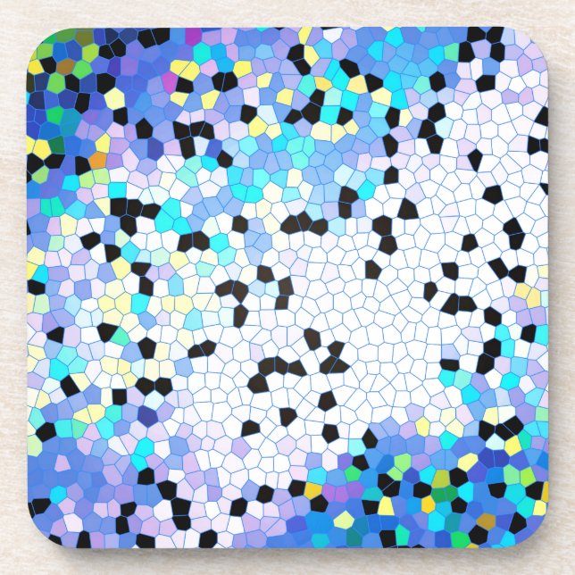 Purple Periwinkle Blue & Black Mosaic Pattern Coaster (Front)